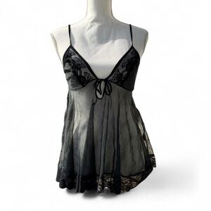 vintage 90s california black lace mesh babydoll cami top size medium